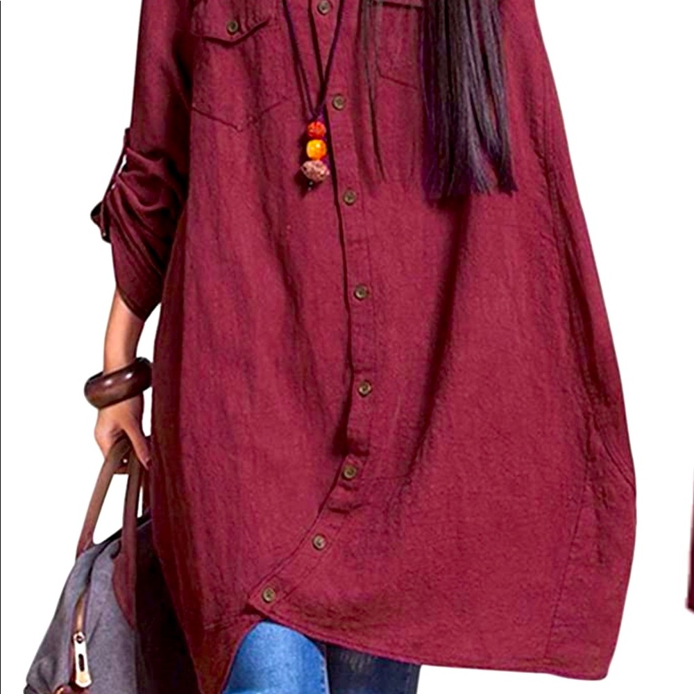 Women Button Down Shirt Long